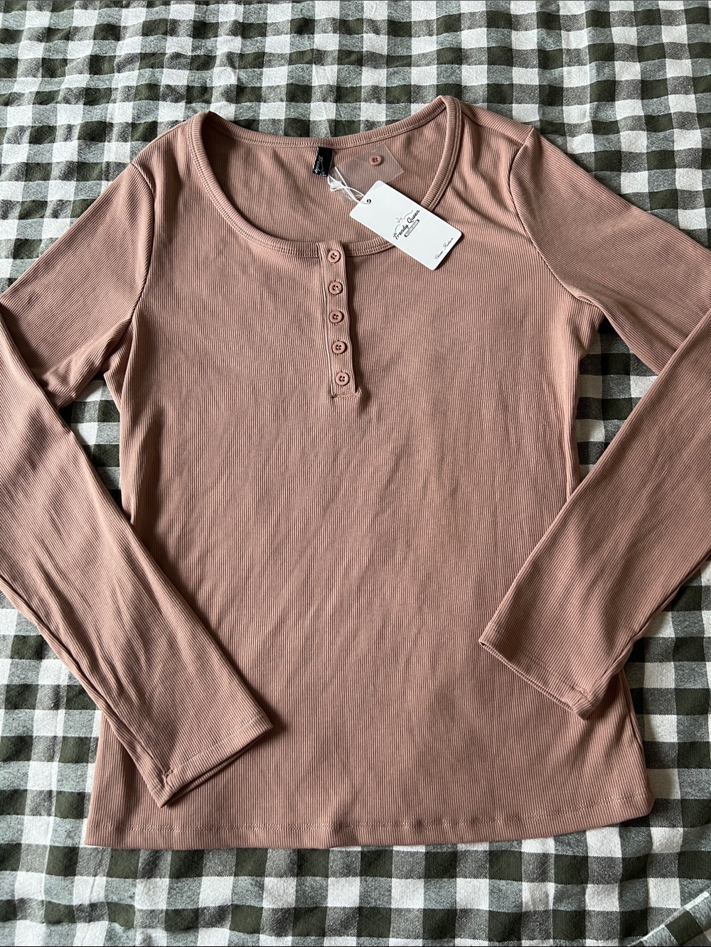 Women's Long Sleeve Henley Top in Dusty Mauve